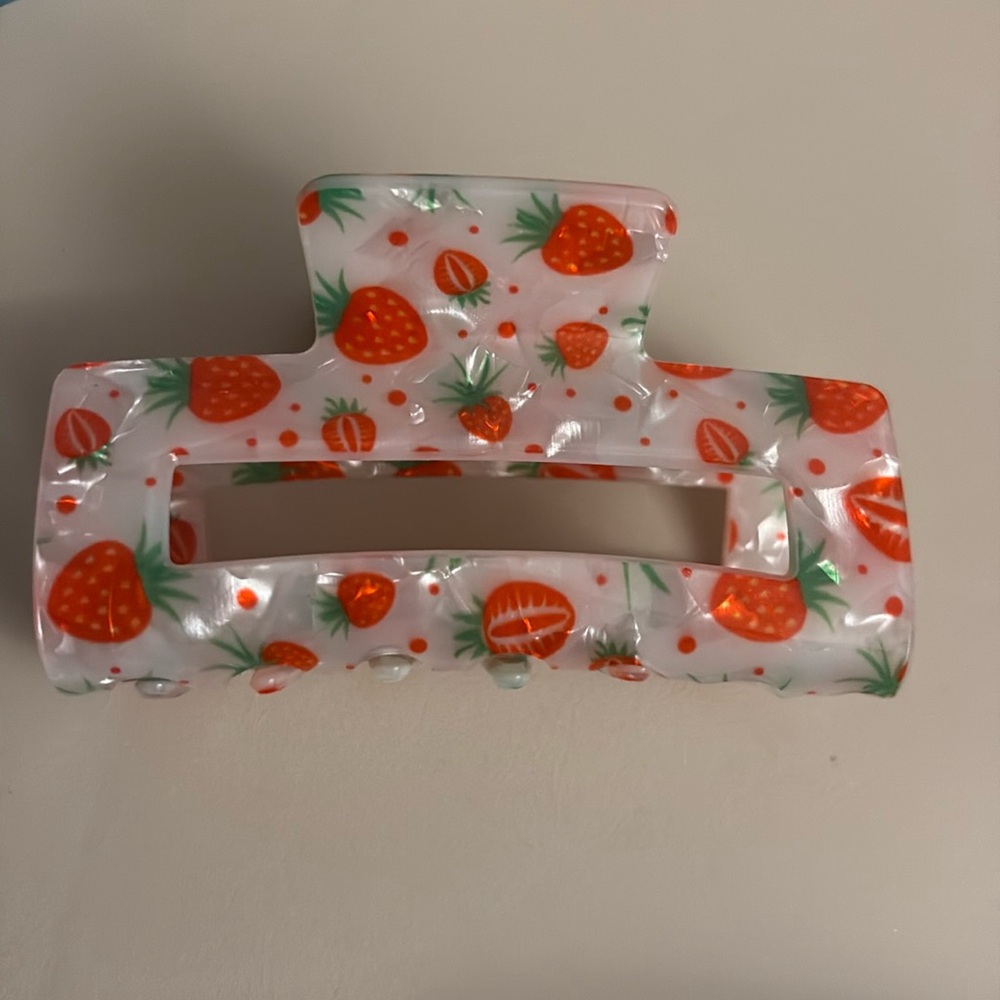 Strawberry Print Acrylic Hair Claw Clip - White and Red